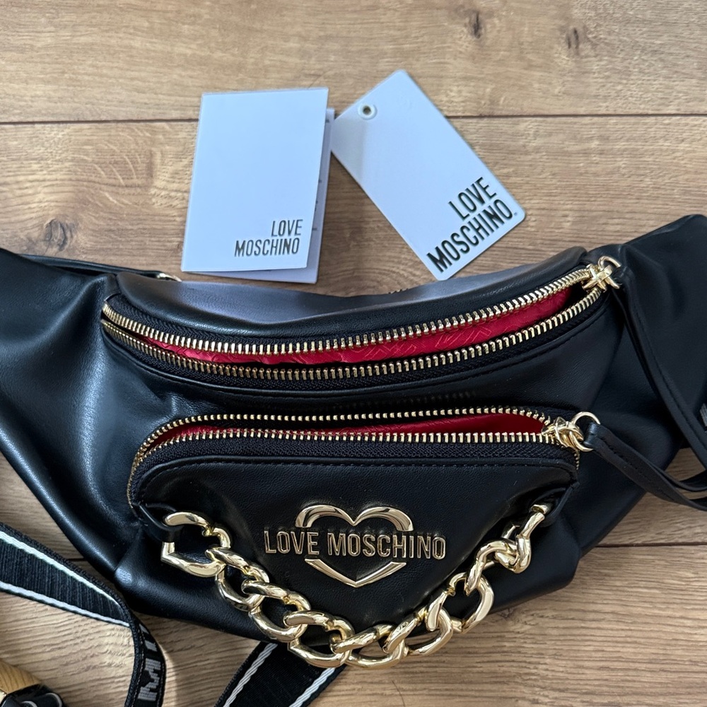 Love Moschino Black Belt Bag with Gold Chain - Picture 2 of 7
